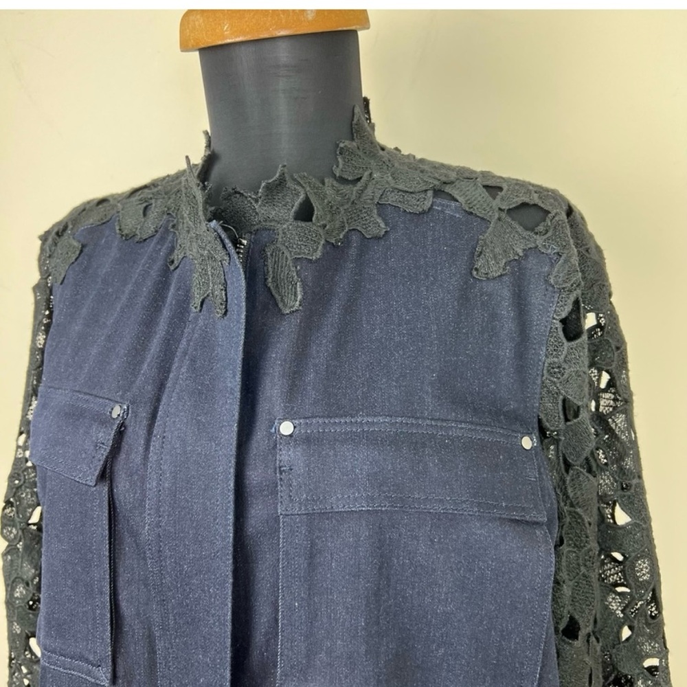 Elie Tahari Denim lace jacket sz Large - Picture 4 of 9